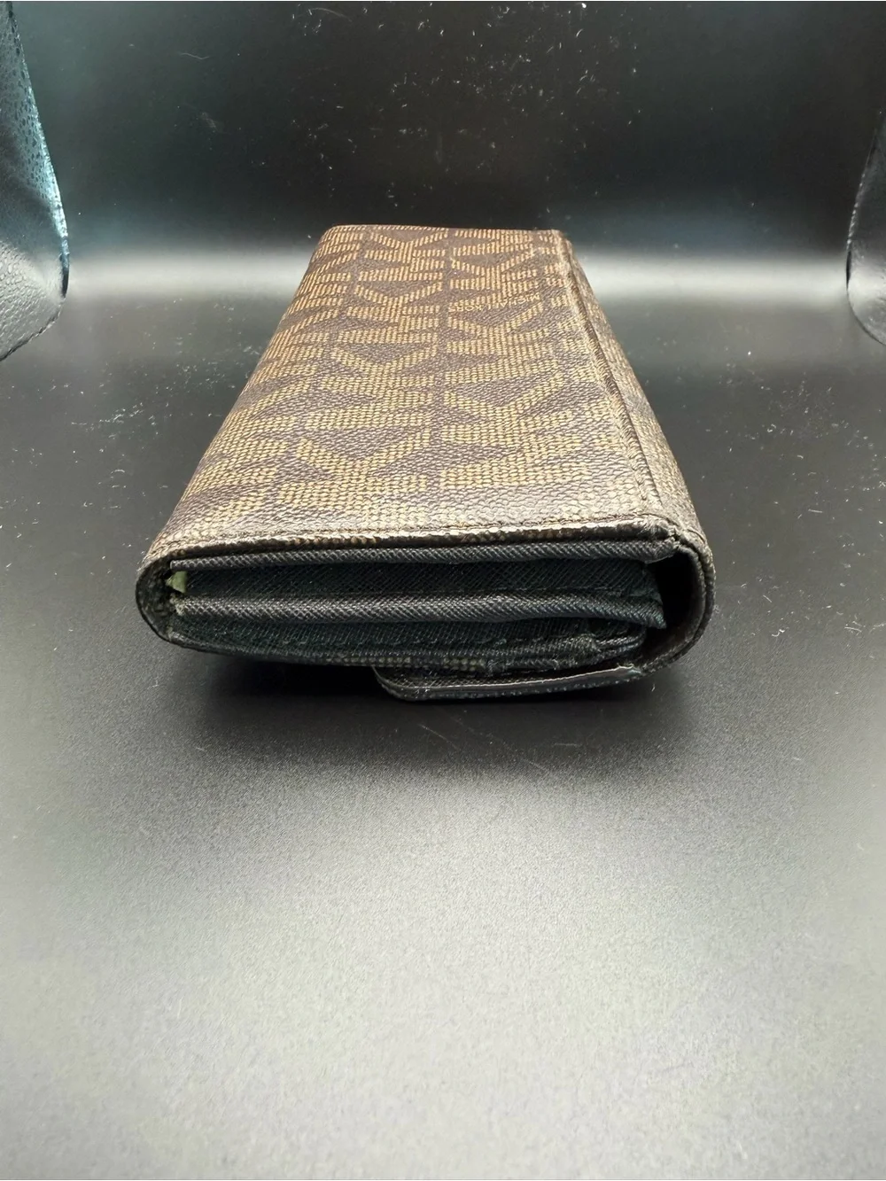 Michael Kors Brown Logo Zip Continental Wallet with Gold Plate